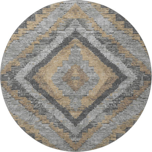 HomeRoots 8' X 10' Washable Area Rug - Stylish Khaki Charcoal Gray Diamond Design with UV Protection & Stain Resistance 707069