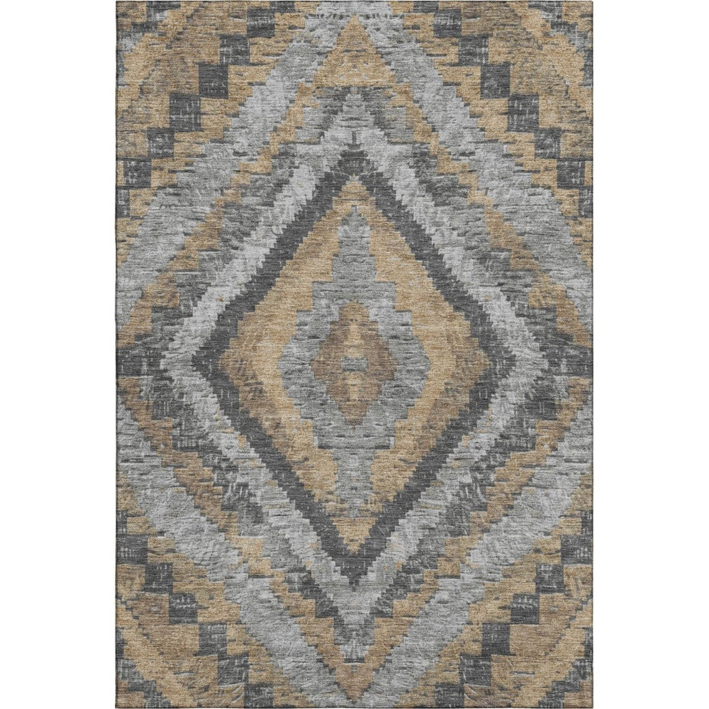HomeRoots 9' X 12' Khaki Charcoal Gray Diamond Area Rug - Washable, UV Protected, Durable for Active Homes 707070