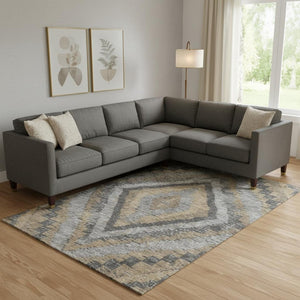 HomeRoots 10' X 14' Khaki Charcoal Gray Diamond Area Rug - Washable, Stain-Resistant, UV-Protected Design 707071
