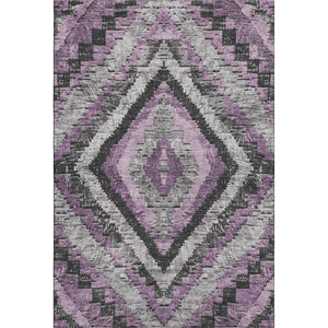 HomeRoots 8' Round Rug in Soft Lavender with Charcoal Gray Diamond Pattern - Washable & UV-Protected Design 707074