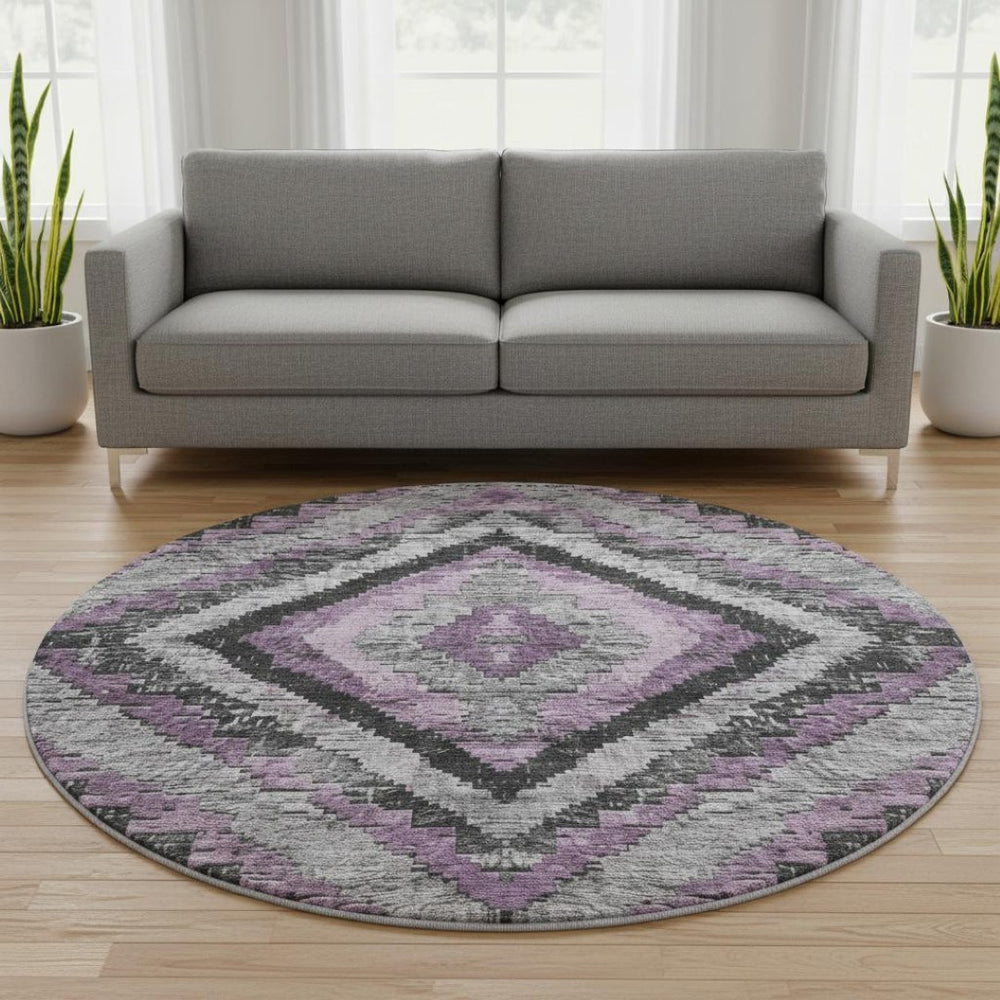 HomeRoots 8' X 10' Stylish Lavender Charcoal Diamond Area Rug - Stain Resistant, UV Protected & Easy Care Design 707075