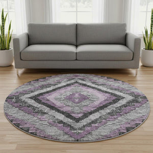 HomeRoots 8' X 10' Stylish Lavender Charcoal Diamond Area Rug - Stain Resistant, UV Protected & Easy Care Design 707075