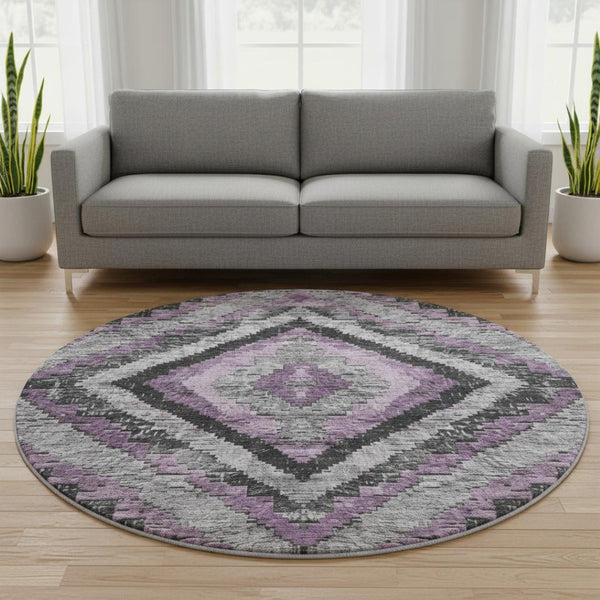 HomeRoots 8' X 10' Stylish Lavender Charcoal Diamond Area Rug - Stain Resistant, UV Protected & Easy Care Design 707075
