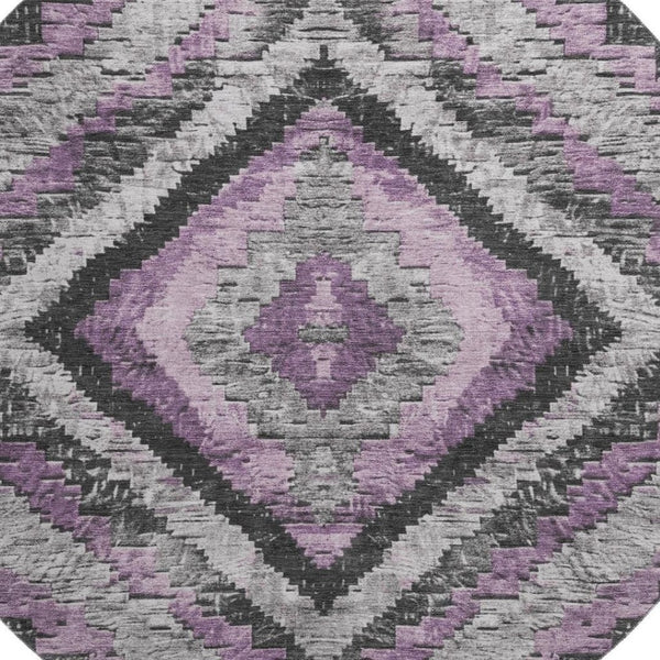 HomeRoots 8' X 10' Stylish Lavender Charcoal Diamond Area Rug - Stain Resistant, UV Protected & Easy Care Design 707075