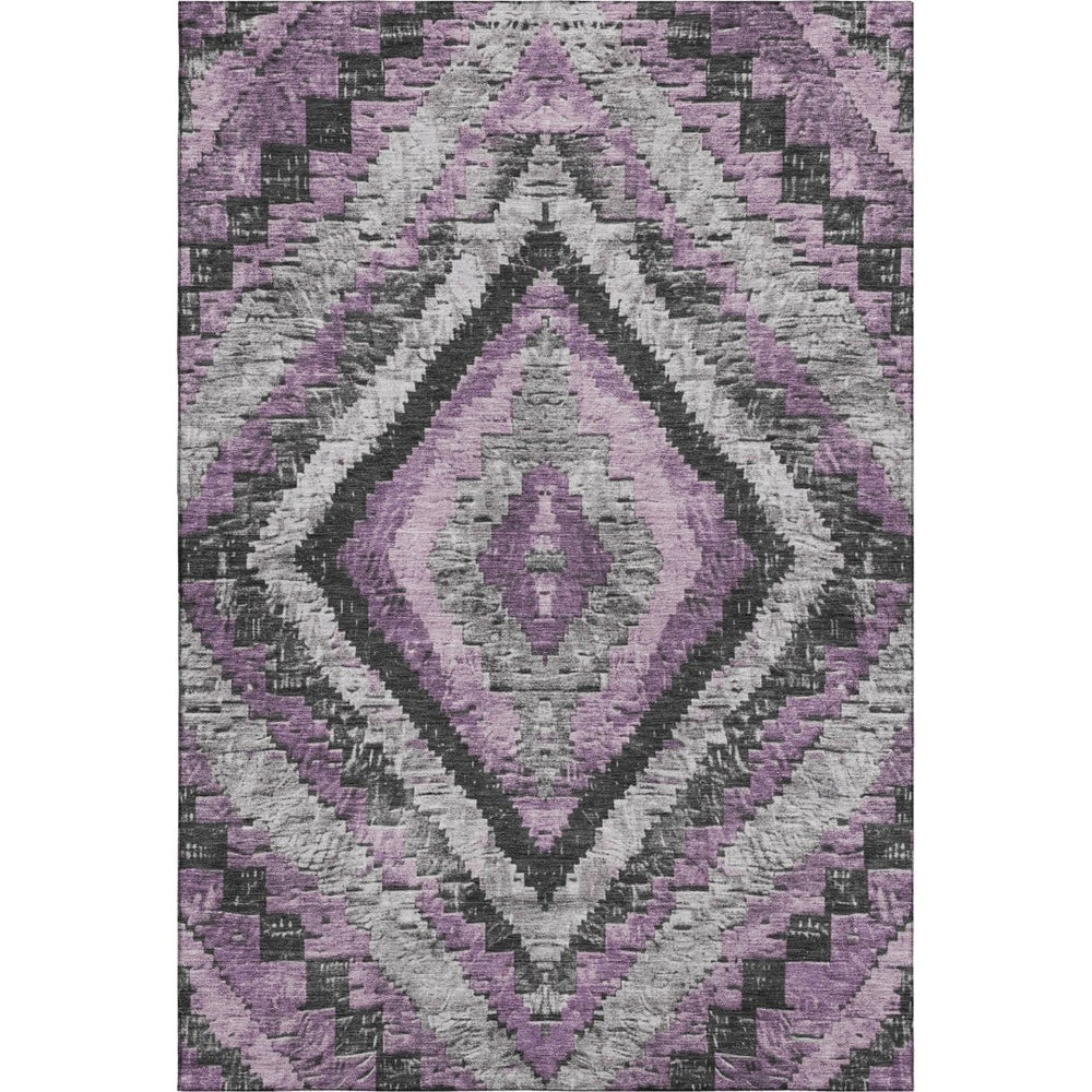 HomeRoots 9' X 12' Stylish Lavender Charcoal Gray Diamond Area Rug - Washable, UV Protected & Non-Slip! 707076
