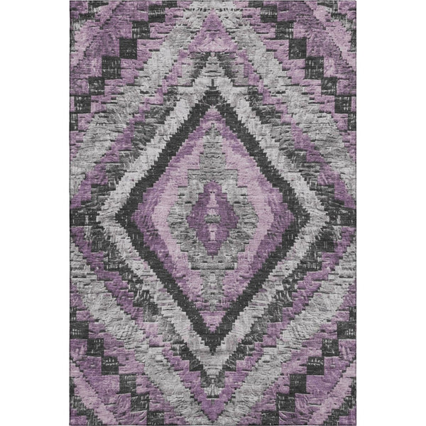 HomeRoots 9' X 12' Stylish Lavender Charcoal Gray Diamond Area Rug - Washable, UV Protected & Non-Slip! 707076