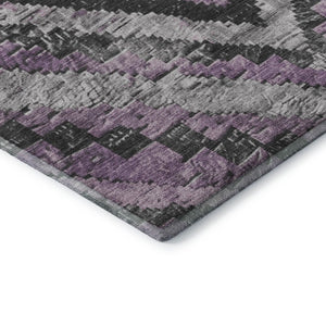 HomeRoots 9' X 12' Stylish Lavender Charcoal Gray Diamond Area Rug - Washable, UV Protected & Non-Slip! 707076