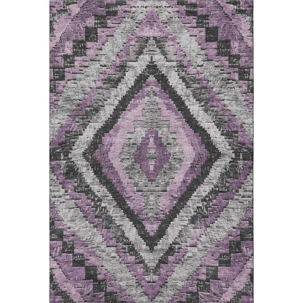 HomeRoots 9' X 12' Stylish Lavender Charcoal Gray Diamond Area Rug - Washable, UV Protected & Non-Slip! 707076