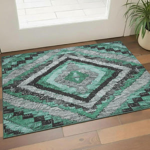 HomeRoots 5' X 8' Pale Aqua Charcoal & Gray Diamond Area Rug - Washable, UV Protected, Stylish & Durable! 707079
