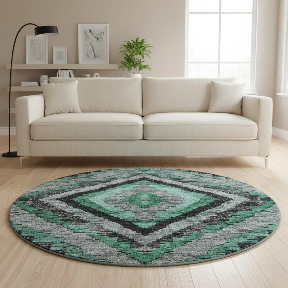 HomeRoots 8' X 10' Washable Pale Aqua and Gray Diamond Area Rug with UV Protection for High-Traffic Spaces 707081