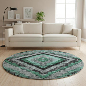 HomeRoots 8' X 10' Washable Pale Aqua and Gray Diamond Area Rug with UV Protection for High-Traffic Spaces 707081