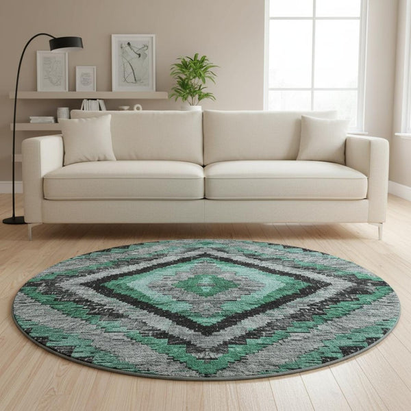 HomeRoots 8' X 10' Washable Pale Aqua and Gray Diamond Area Rug with UV Protection for High-Traffic Spaces 707081
