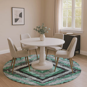 HomeRoots 8' X 10' Washable Pale Aqua and Gray Diamond Area Rug with UV Protection for High-Traffic Spaces 707081