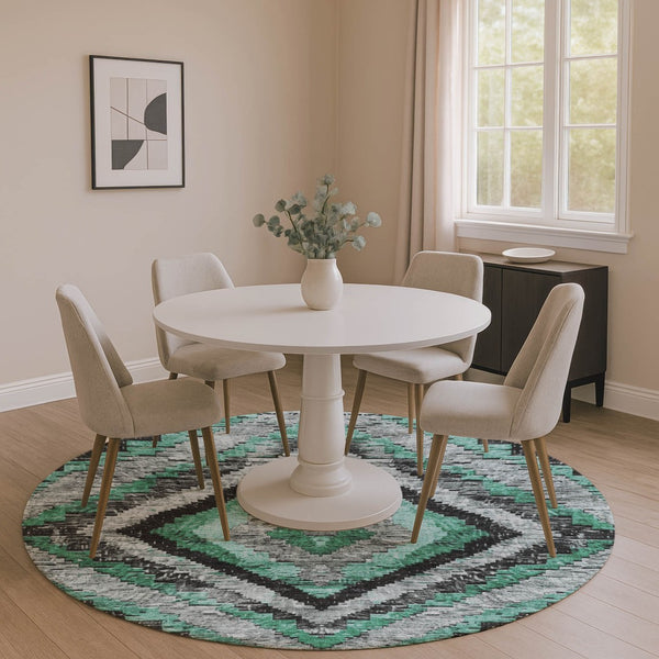 HomeRoots 8' X 10' Washable Pale Aqua and Gray Diamond Area Rug with UV Protection for High-Traffic Spaces 707081