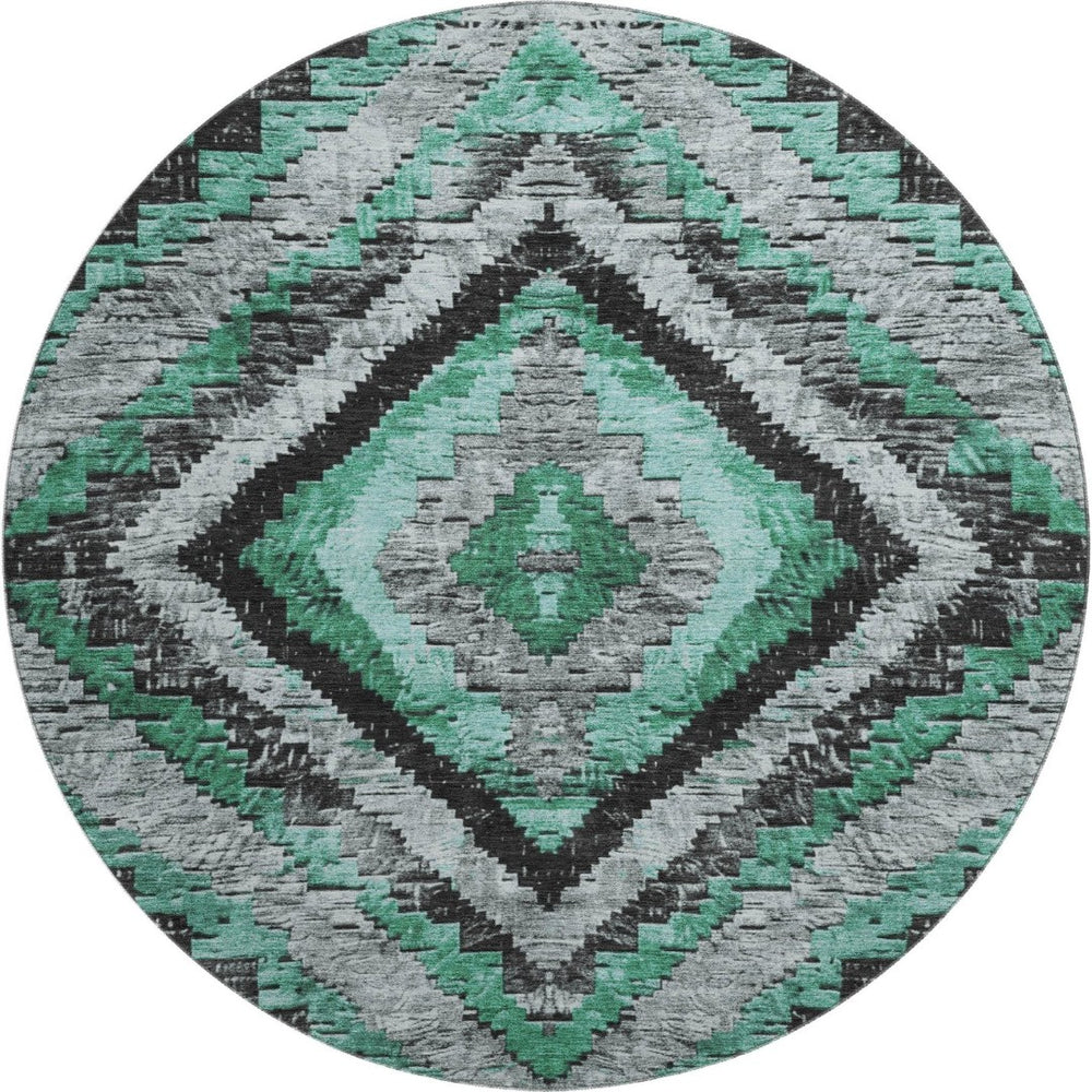 HomeRoots 8' X 10' Washable Pale Aqua and Gray Diamond Area Rug with UV Protection for High-Traffic Spaces 707081