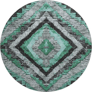 HomeRoots 8' X 10' Washable Pale Aqua and Gray Diamond Area Rug with UV Protection for High-Traffic Spaces 707081