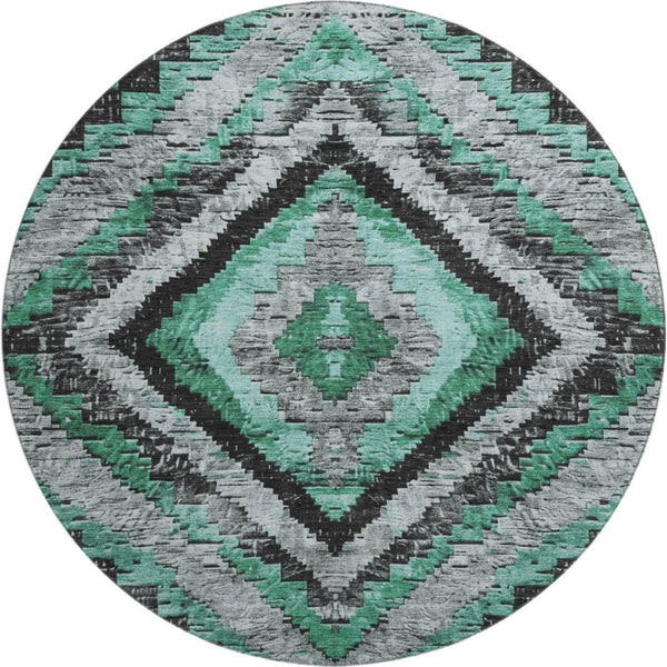 HomeRoots 8' X 10' Washable Pale Aqua and Gray Diamond Area Rug with UV Protection for High-Traffic Spaces 707081
