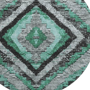 HomeRoots 8' X 10' Washable Pale Aqua and Gray Diamond Area Rug with UV Protection for High-Traffic Spaces 707081