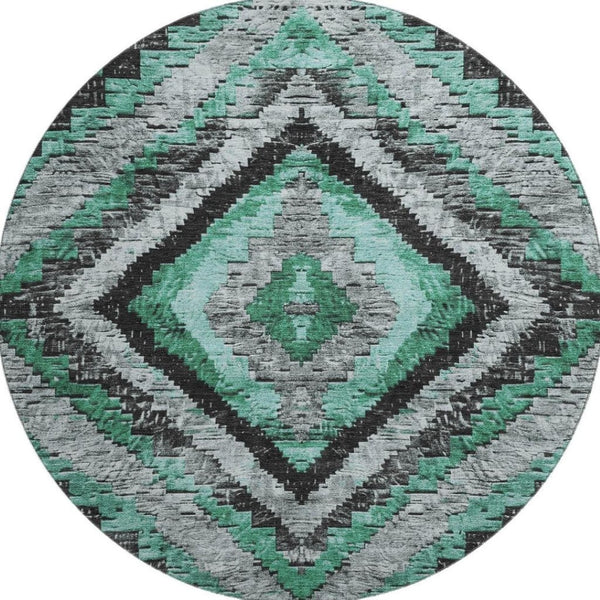 HomeRoots 8' X 10' Washable Pale Aqua and Gray Diamond Area Rug with UV Protection for High-Traffic Spaces 707081