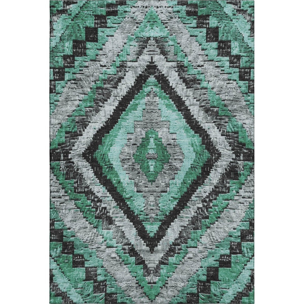 HomeRoots 9' X 12' Washable Pale Aqua & Charcoal Diamond Area Rug with UV Protection, Perfect for Homes! 707082