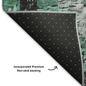 HomeRoots 9' X 12' Washable Pale Aqua & Charcoal Diamond Area Rug with UV Protection, Perfect for Homes! 707082