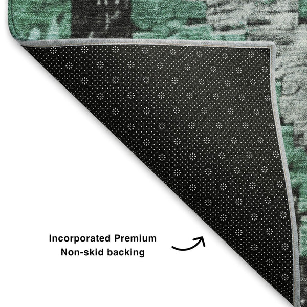 HomeRoots 9' X 12' Washable Pale Aqua & Charcoal Diamond Area Rug with UV Protection, Perfect for Homes! 707082