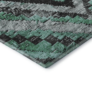 HomeRoots 9' X 12' Washable Pale Aqua & Charcoal Diamond Area Rug with UV Protection, Perfect for Homes! 707082