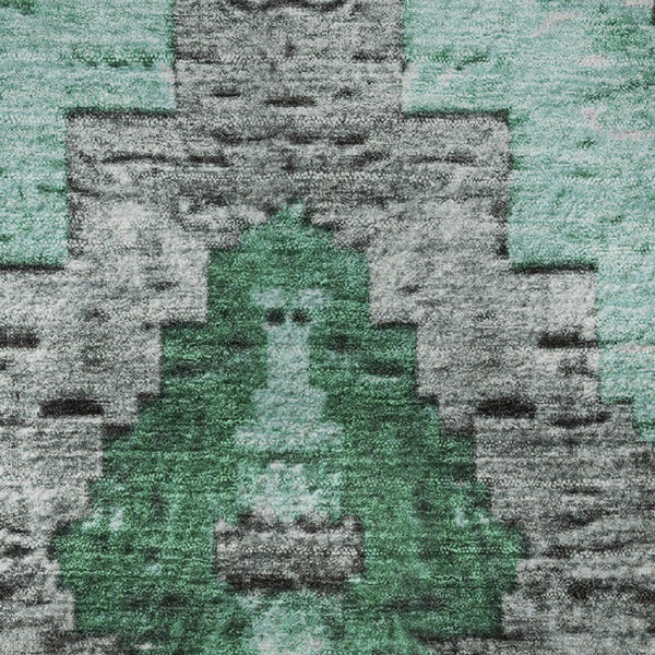 HomeRoots 9' X 12' Washable Pale Aqua & Charcoal Diamond Area Rug with UV Protection, Perfect for Homes! 707082