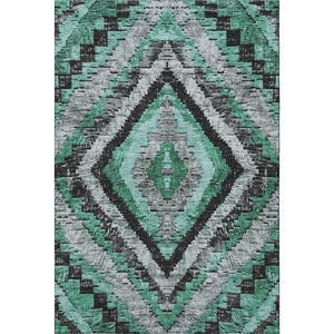HomeRoots 9' X 12' Washable Pale Aqua & Charcoal Diamond Area Rug with UV Protection, Perfect for Homes! 707082