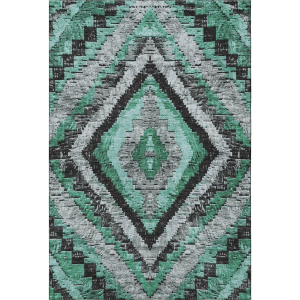HomeRoots 9' X 12' Washable Pale Aqua & Charcoal Diamond Area Rug with UV Protection, Perfect for Homes! 707082