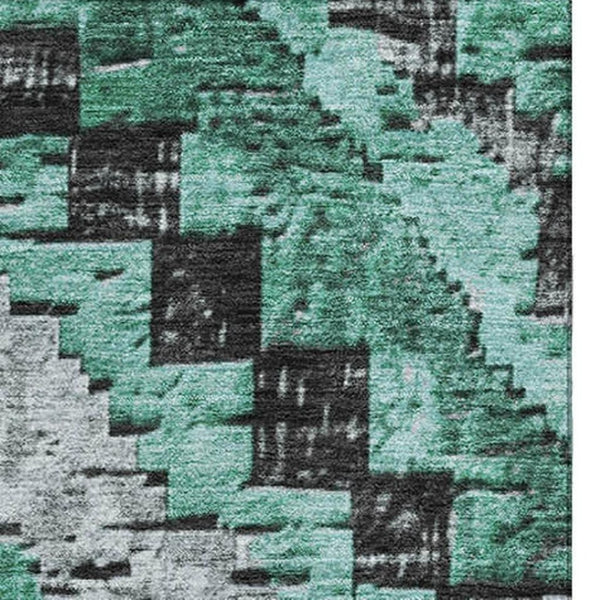 HomeRoots 10' X 14' Pale Aqua Charcoal Gray Diamond Area Rug - Washable, UV Protected & Perfect for Families 707083