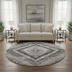 HomeRoots 8' X 10' Durable Taupe Charcoal Gray Diamond Area Rug - Stain Resistant, UV Protected, Washable! 707087