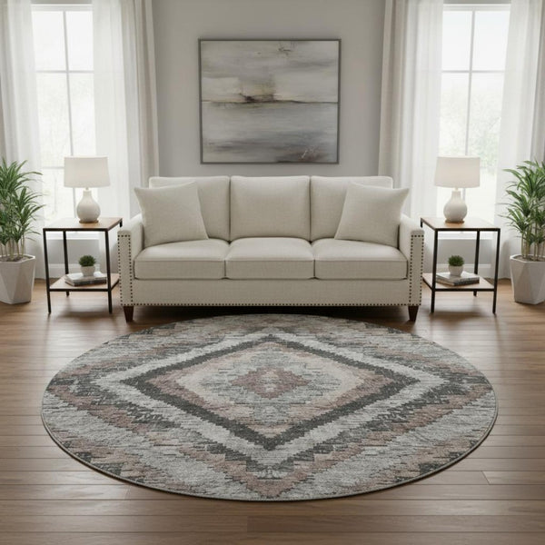 HomeRoots 8' X 10' Durable Taupe Charcoal Gray Diamond Area Rug - Stain Resistant, UV Protected, Washable! 707087