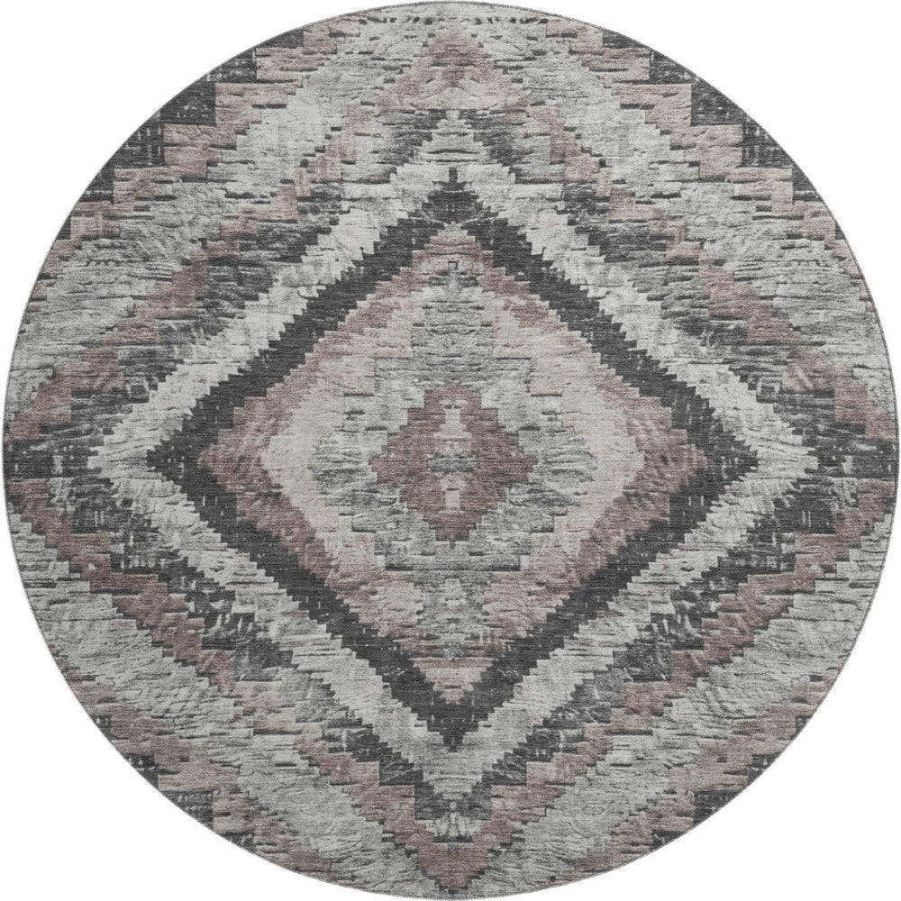 HomeRoots 8' X 10' Durable Taupe Charcoal Gray Diamond Area Rug - Stain Resistant, UV Protected, Washable! 707087
