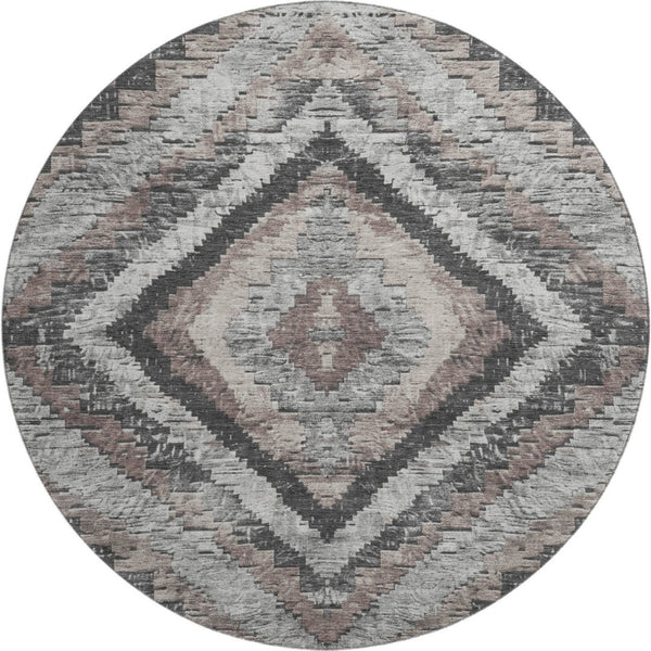 HomeRoots 8' X 10' Durable Taupe Charcoal Gray Diamond Area Rug - Stain Resistant, UV Protected, Washable! 707087
