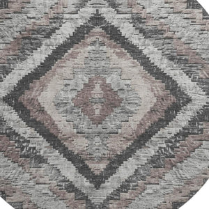 HomeRoots 8' X 10' Durable Taupe Charcoal Gray Diamond Area Rug - Stain Resistant, UV Protected, Washable! 707087