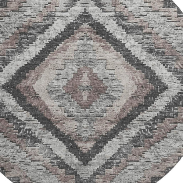 HomeRoots 8' X 10' Durable Taupe Charcoal Gray Diamond Area Rug - Stain Resistant, UV Protected, Washable! 707087