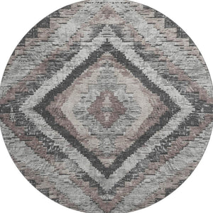 HomeRoots 8' X 10' Durable Taupe Charcoal Gray Diamond Area Rug - Stain Resistant, UV Protected, Washable! 707087