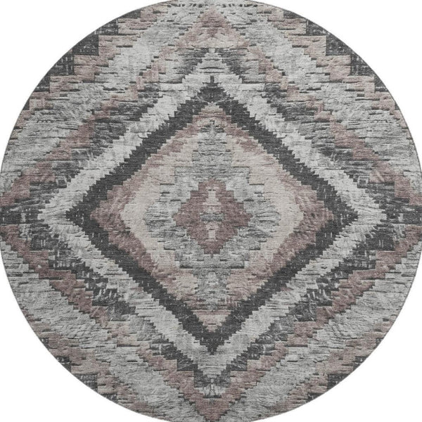 HomeRoots 8' X 10' Durable Taupe Charcoal Gray Diamond Area Rug - Stain Resistant, UV Protected, Washable! 707087