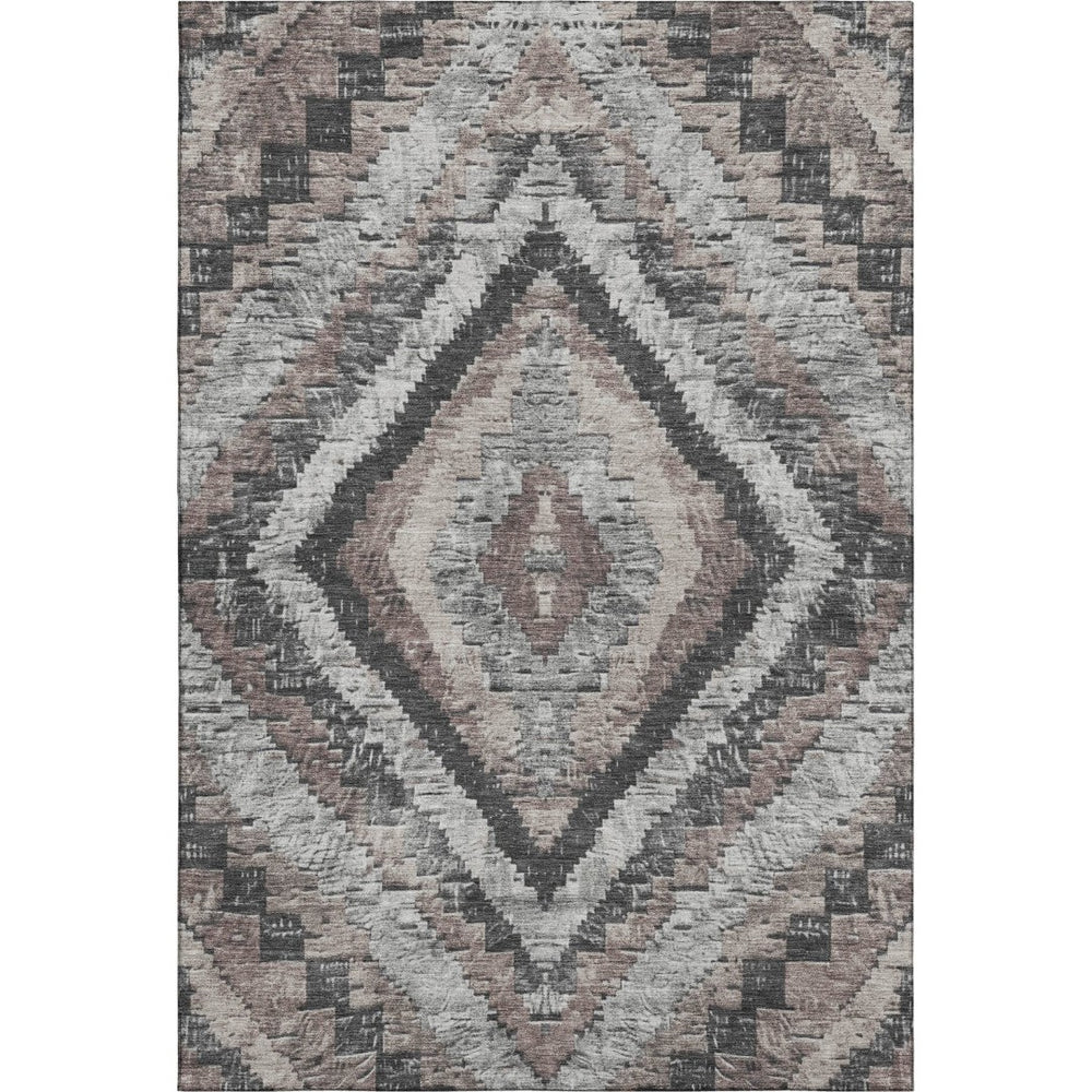 HomeRoots 9' X 12' Diamond Pattern Taupe Charcoal Gray Washable Area Rug with UV Protection & Stain Resistance 707088