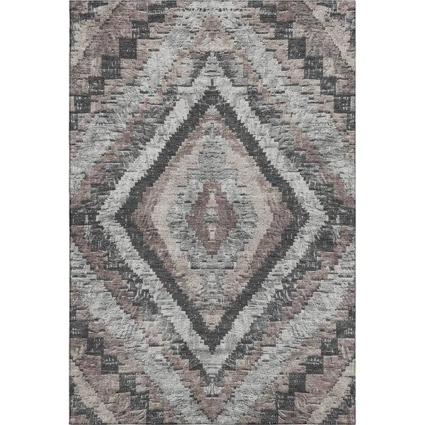 HomeRoots 10' Washable Area Rug in Taupe, Charcoal & Gray Diamond Pattern - UV Protected, Stain-Resistant Design 707089