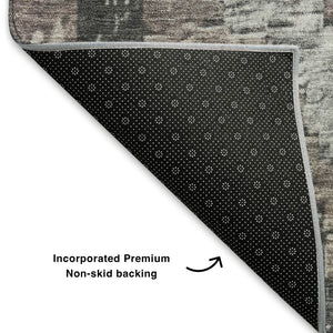 HomeRoots 10' Washable Area Rug in Taupe, Charcoal & Gray Diamond Pattern - UV Protected, Stain-Resistant Design 707089