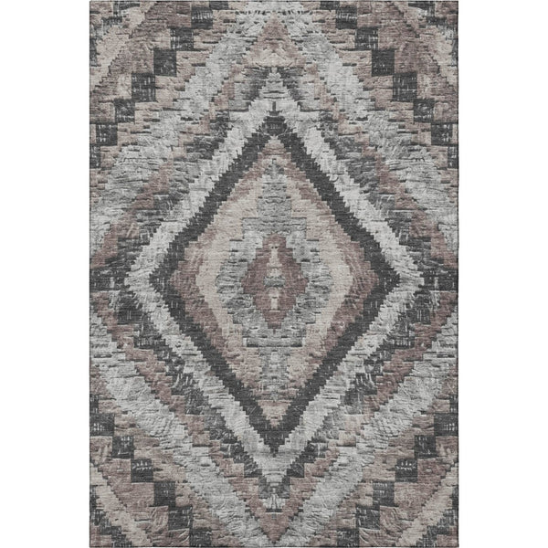 HomeRoots 10' Washable Area Rug in Taupe, Charcoal & Gray Diamond Pattern - UV Protected, Stain-Resistant Design 707089