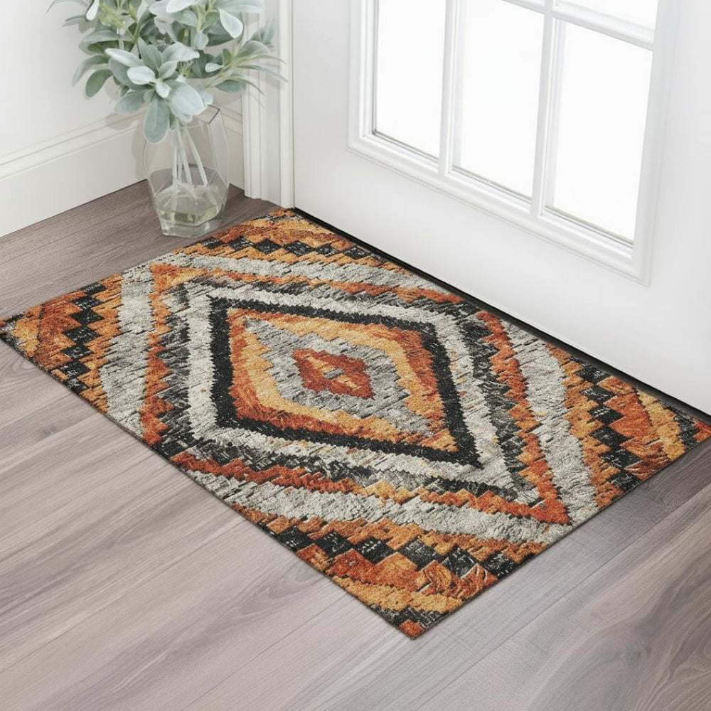 HomeRoots 5' X 8' Transitional Terra Cotta and Gray Diamond Area Rug - Durable, Washable, UV-Resistant Design 707091