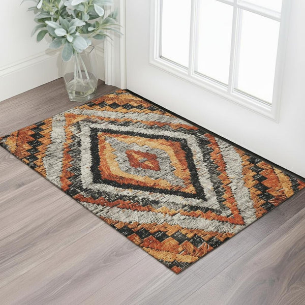HomeRoots 5' X 8' Transitional Terra Cotta and Gray Diamond Area Rug - Durable, Washable, UV-Resistant Design 707091