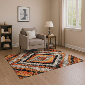 HomeRoots 8' Stylish Terra Cotta Charcoal Gray Diamond Washable Round Rug with UV Protection & Stain Resistance 707092