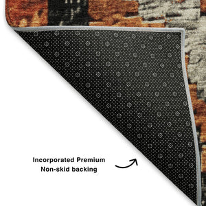 HomeRoots 8' Stylish Terra Cotta Charcoal Gray Diamond Washable Round Rug with UV Protection & Stain Resistance 707092