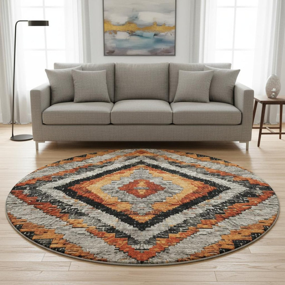 HomeRoots 8' X 10' Stylish Terra Cotta and Gray Diamond Area Rug with UV Protection - Washable & Stain-Resistant! 707093