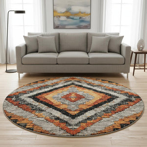 HomeRoots 8' X 10' Stylish Terra Cotta and Gray Diamond Area Rug with UV Protection - Washable & Stain-Resistant! 707093