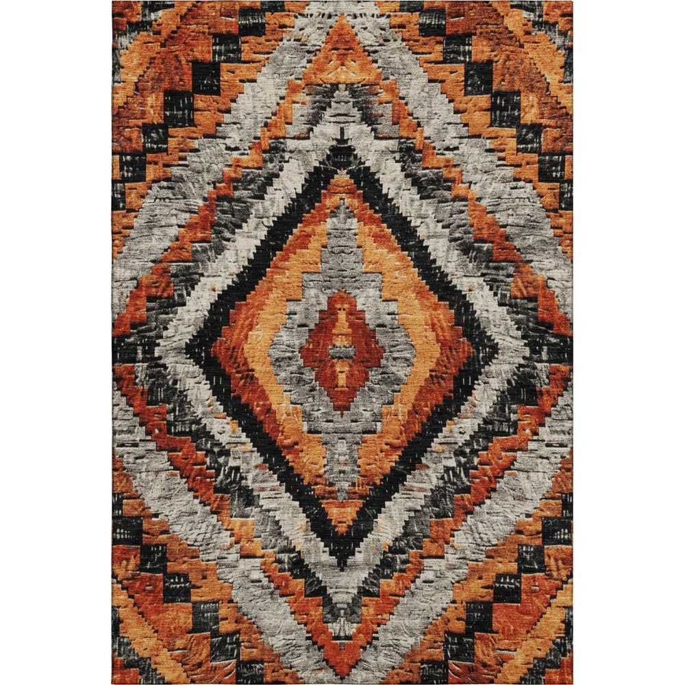 HomeRoots 9' X 12' Stylish Terra Cotta and Gray Diamond Area Rug - Washable, UV Protected, Stain Resistant 707094